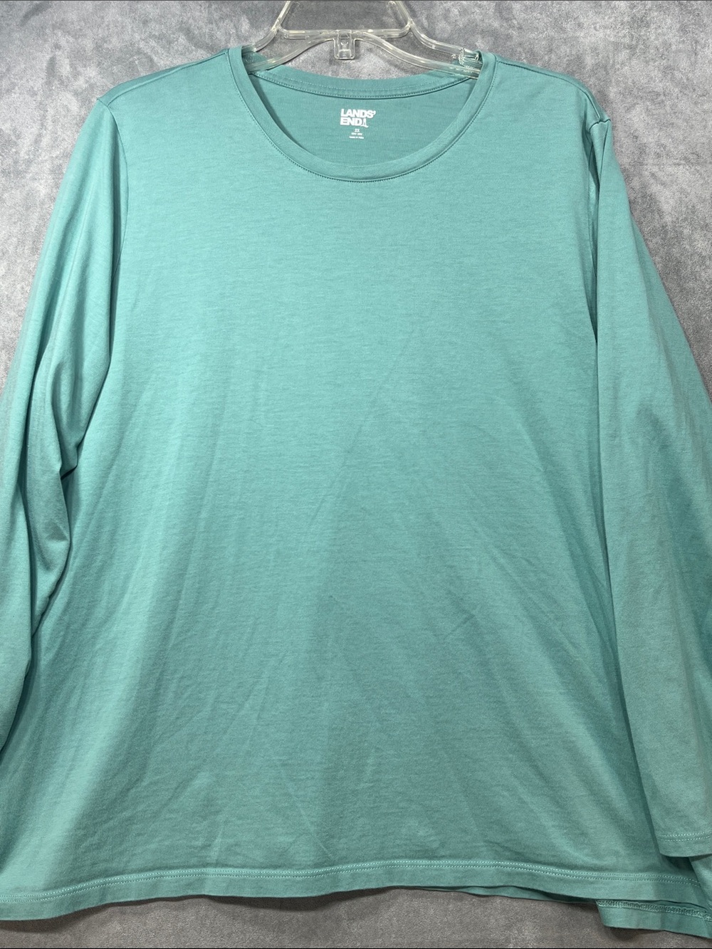 Lands’ End Women’s 2X Teal Cotton Long Sleeve Scoop Neck Top